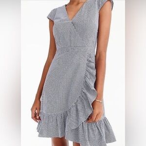 J. Crew Faux Wrap Gingham Blue White